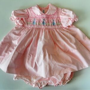 Vintage A Little Angel Light Pink Smocked Juliette Flower Bloomer Dress